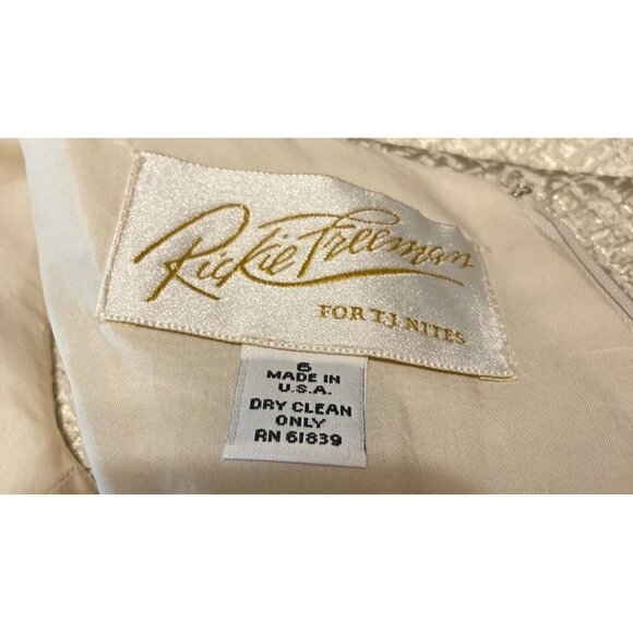 Vintage Rickie Freeman For TJ Nites Sleeveless Dress Metallic Pale Gold SZ 6 USA - Picture 4 of 5